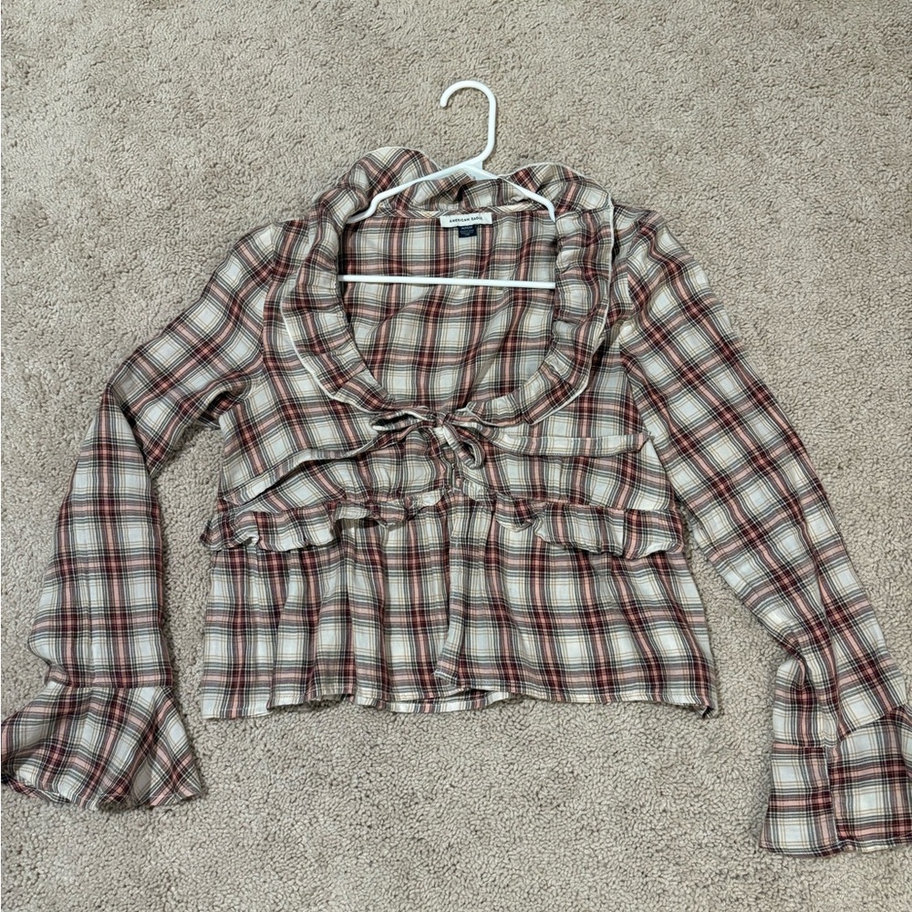 American Eagle Outfitters Plaid Ruffle Shirt